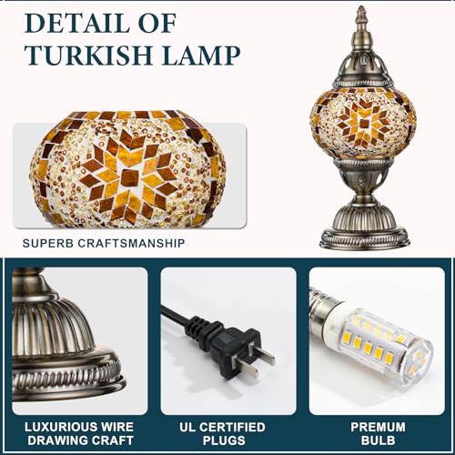 Marrakech مصباح طاولة تركي مراكش بقاعدة برونزية، مصباح ليلي ملون مغربي بتصميم تيفاني، يتضمن لمبة LED لتزيين غرفة المعيشة أو غرفة النوم - Image 4