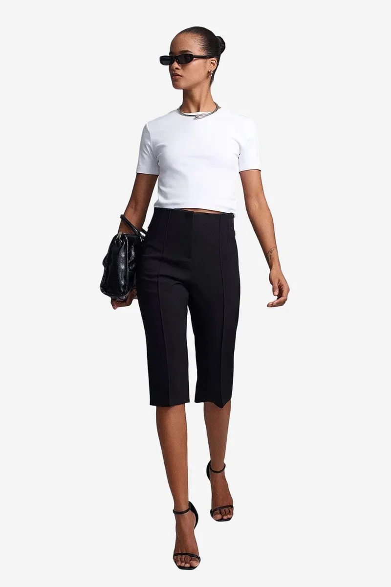 Dilvin Black DILVIN High-waist Straight Capri Shorts With Slit for Women | Best Price UAE
