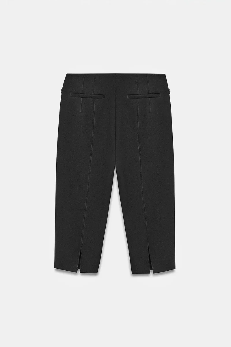 Dilvin Black DILVIN High-waist Straight Capri Shorts With Slit for Women | Best Price UAE