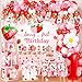ILUIGGW Berry First Birthday Decor Strawberry 1st Birthday Decorations Girl with Strawberry Balloons Berry First Party Backdrop Photo Banner Cake Toppers for Girl 1st Party Decorations - Image 3