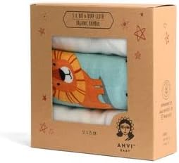 Anvi Baby طقم أنفي للأطفال من 3 قطع من قماش البامبو العضوي للترجيع والمريلة - ذو قلب أسد - Image 1