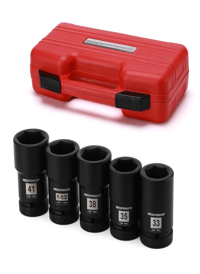 MIXPOWER 5PCS 1" Drive Truck Combination Budd Wheel Impact Socket Set, 33mm, 35mm x 17mm, 1-1/2" x 13/16", 38mm x 20mm, 41mm x 21mm - Image 1