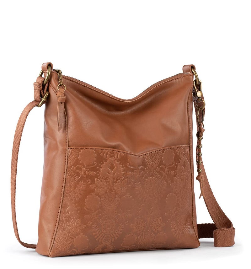 The Sak Lucia Crossbody Bag in Leather, Convertible Purse with Adjustable Strap, Tobacco Floral Embossed - Image 2