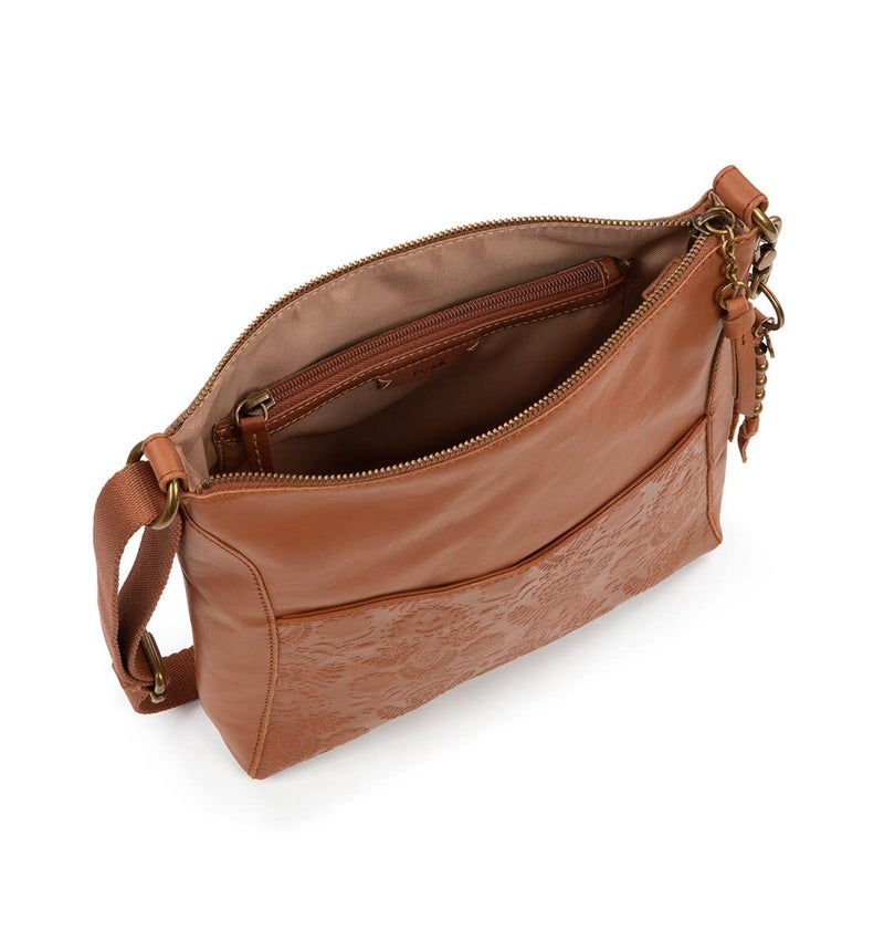 The Sak Lucia Crossbody Bag in Leather, Convertible Purse with Adjustable Strap, Tobacco Floral Embossed - Image 3