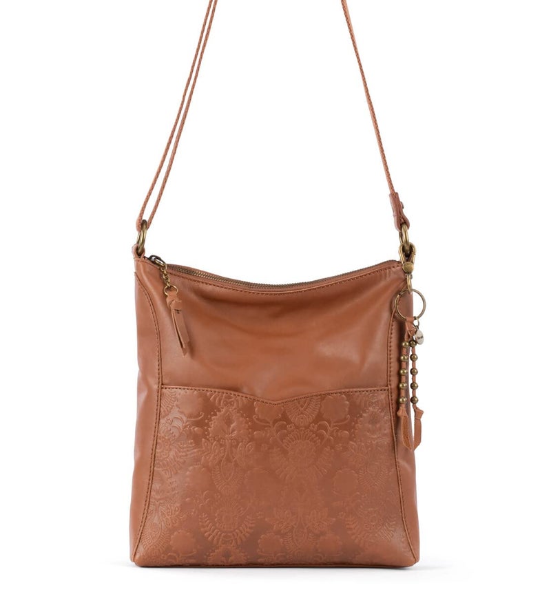 The Sak Lucia Crossbody Bag in Leather, Convertible Purse with Adjustable Strap, Tobacco Floral Embossed - Image 5