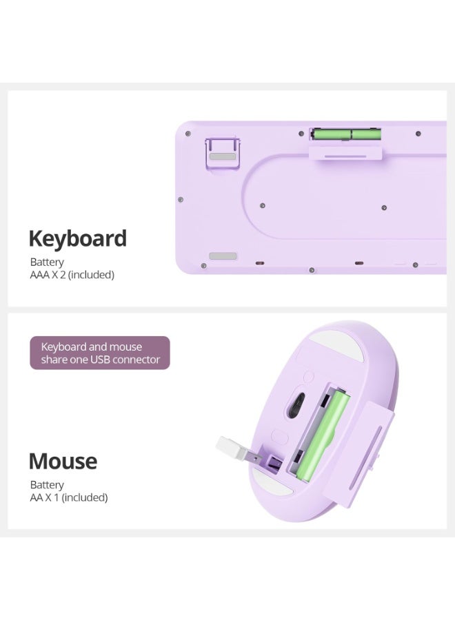 Purple Wireless Keyboard & Mouse Combo – 2.4GHz Reliable Connection – Retro Round Keycaps – Full Size with Number Pad – Silent Use - Image 2