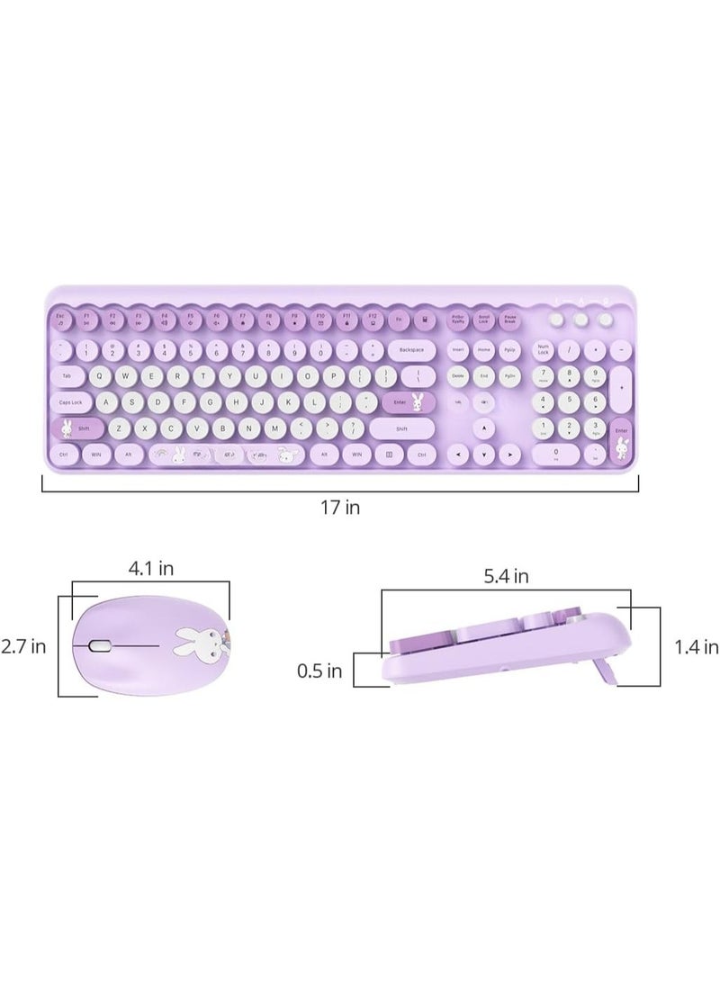 Purple Wireless Keyboard & Mouse Combo – 2.4GHz Reliable Connection – Retro Round Keycaps – Full Size with Number Pad – Silent Use - Image 4