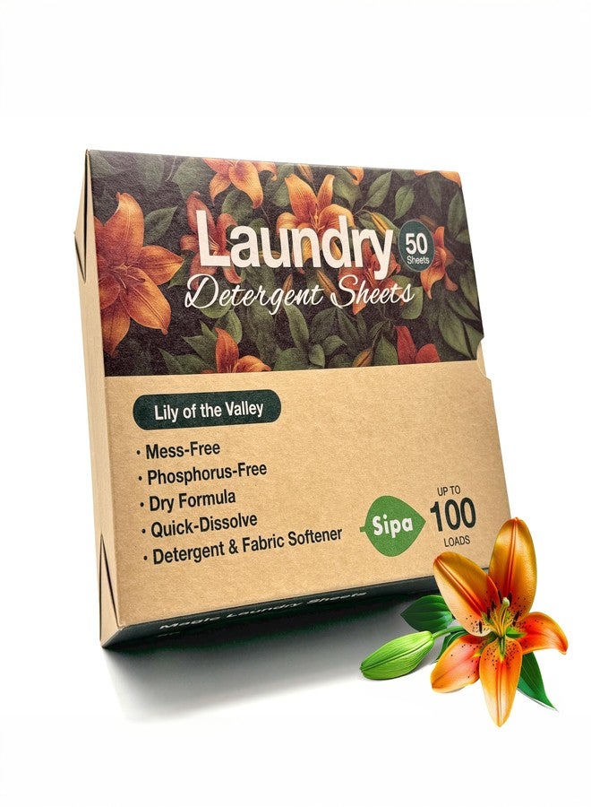 SIPA أوراق منظف الغسيل SIPA - 50 ورقة، 100 غسلة، زنبق الوادي، صديقة للبيئة، خالية من الفوسفور - Image 1