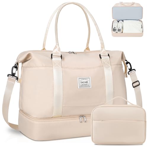 BAGAIL Travel Duffel Bag, Weekender Bags for Women, Overnight Gym Carry On Tote Bag with Wet Pocket, Hospital Mom Bag for Labor and Delivery - Extra Large Set, Beige - Image 1