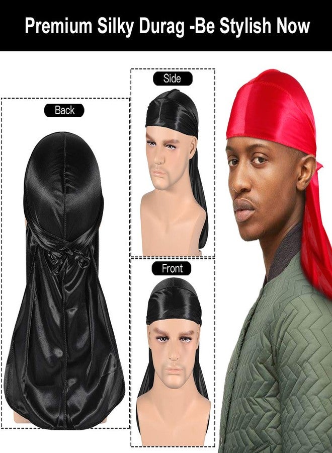Heniho 4+2 Silky Durags with Wave Brush for Men 360, Curved Medium/Hard Hair Brush Kits,B - Image 3