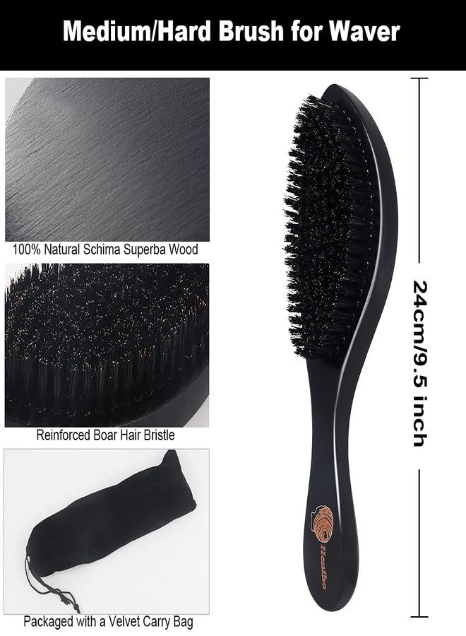 Heniho 4+2 Silky Durags with Wave Brush for Men 360, Curved Medium/Hard Hair Brush Kits,B - Image 2