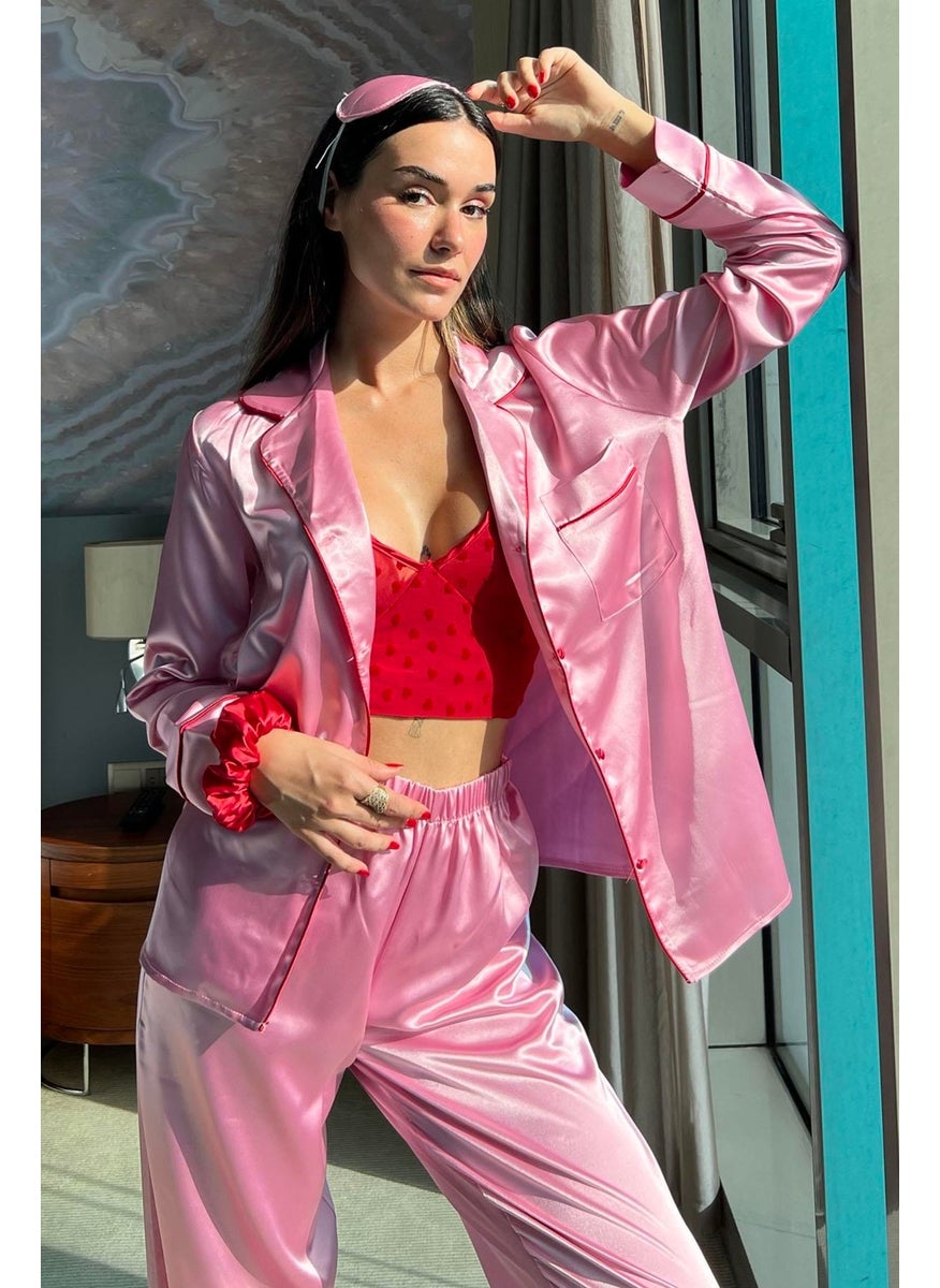 5-Piece Pink Satin Pajama Set with Bustier and Piping - pzsku/Z6B9942980EF8383070A7Z/45/_/1728046745/5125fe1a-0e73-46ae-a685-d979826ac6ab