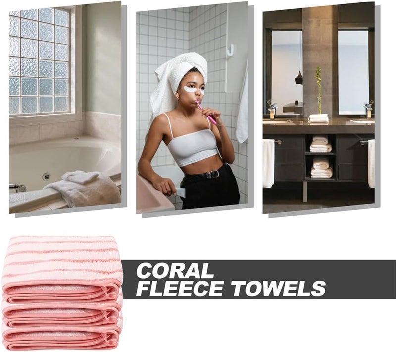 Healifty 4pcs Coral Fleece Washcloths Set, Soft Absorbent Bath Towels 35x75cm, Lightweight Pink Hand Towels for Adults, Household Bathroom and Shower Use - Image 3