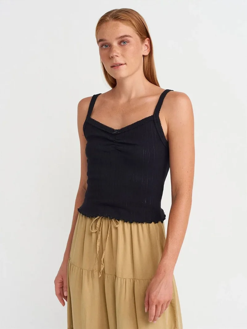 ديلفين DILVIN Cotton Ribbed Square-Neck Cami Blouse