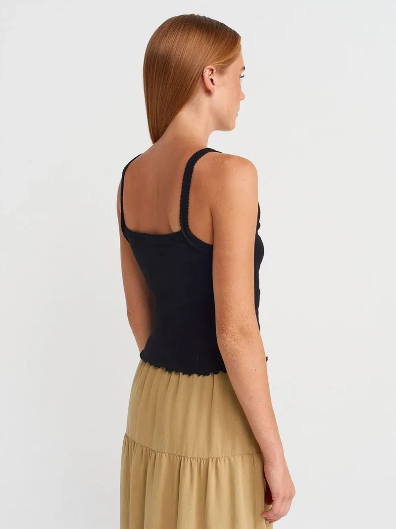 ديلفين DILVIN Cotton Ribbed Square-Neck Cami Blouse
