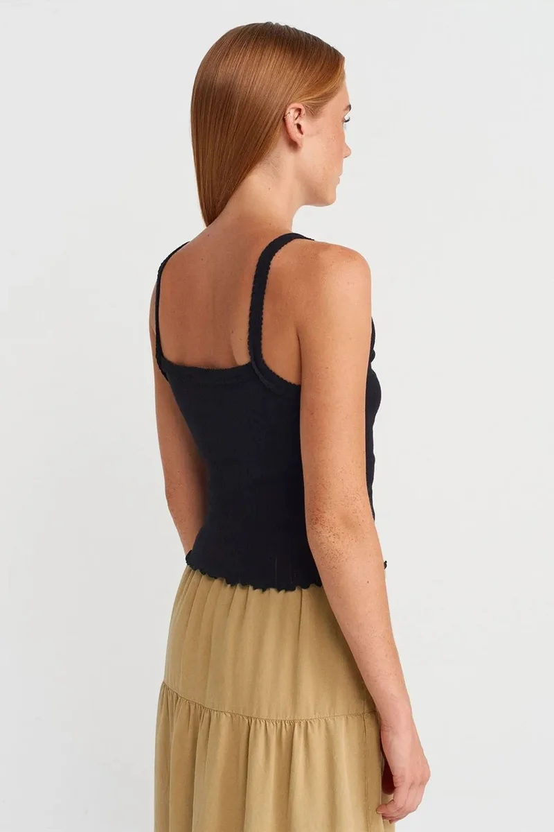 Dilvin Black DILVIN Cotton Ribbed Square-Neck Cami Blouse for Women | Best Price UAE