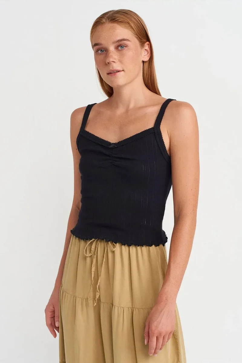 DILVIN Cotton Ribbed Square-Neck Cami Blouse