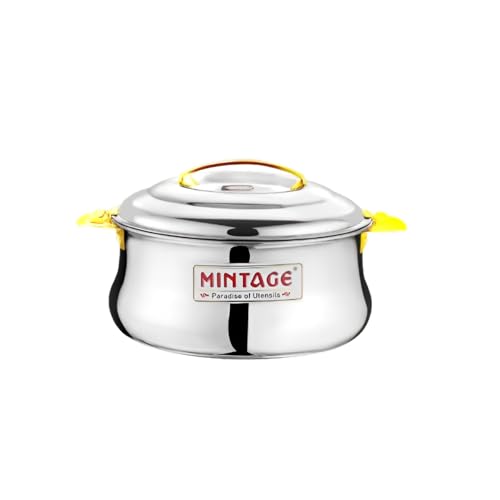 Mintage Casserole with lid 2200 ML | Roti Hot Case | Hot Case Stainless Steel | Dolphin Hot Case Hot Pot, Food Grade | Casserole Rice-Gravy-Curry, Silver Hot Box with Steel Lid Serving Bowl - Image 1