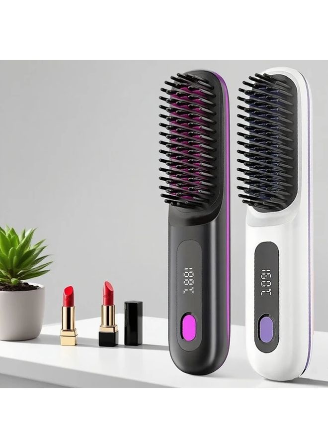 فرشاة فرد الشعر اللاسلكية السوداء 30 واط مع تحكم في درجة الحرارة LED والسيراميك - Image 1