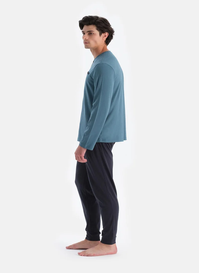 dagi T-shirt & Trousers Pajama Set Crew Neck Modal Mid Rise Sleepwear