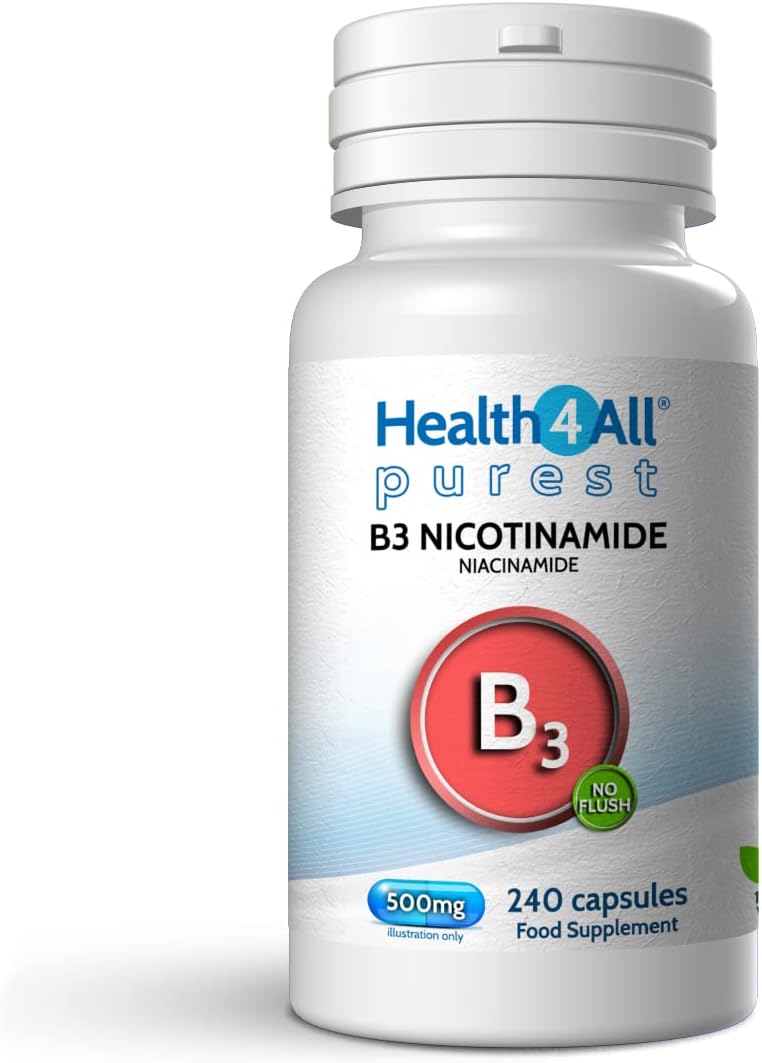 Health4All Vitamin B3 Niacin as Nicotinamide Niacinamide 500mg 240 Capsules Purest No Additives Vegan Gluten Free NoFlush Niacin Vitamin B3 Capsules Made in UK - Image 1