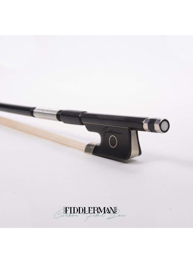Fiddlerman Black Carbon Fiber Cello Bow Powder Coated Copper Mounted Ebony Frog Hand Made With Unbleached Siberian Horse Hair 4/4 - Image 5