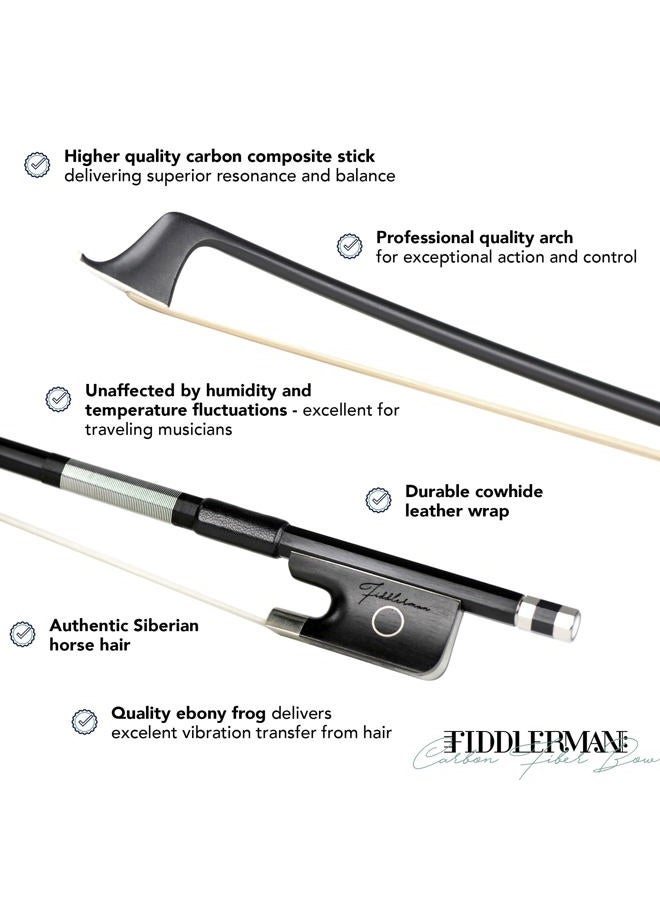 Fiddlerman Black Carbon Fiber Cello Bow Powder Coated Copper Mounted Ebony Frog Hand Made With Unbleached Siberian Horse Hair 4/4 - Image 2
