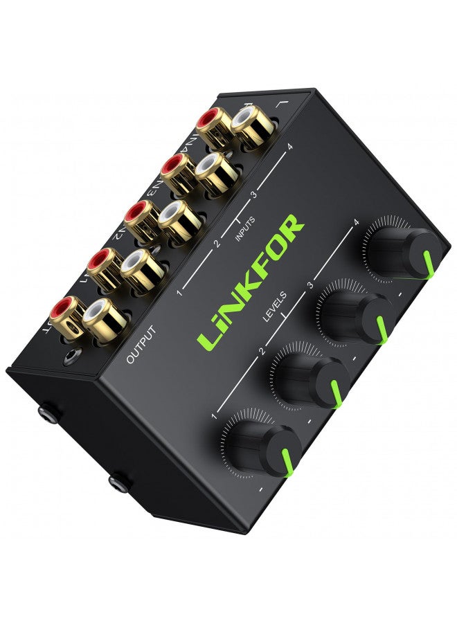LiNKFOR 4 Channel Stereo Audio Mixer CX400 Metal Shell Support RCA Input and Output Mini Passive Stereo Mixer with Separate Volume Controls - Image 1