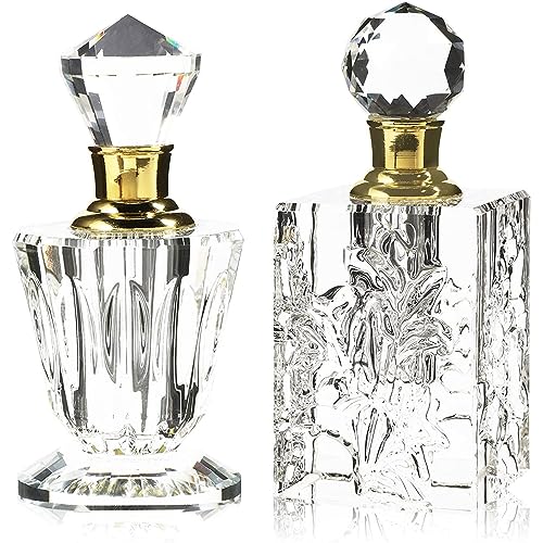Okuna Outpost Crystal Refillable Perfume Bottle Set of 2 - Transparent Vintage Glass - Empty Vials for Fragrance & Essential Oils - Antique-Style Spray Containers - Image 1