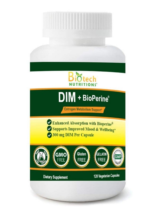 Biotech Nutritions DIM Supplement 300 mg DIM Diindolylmethane Plus BioPerine 120 Days Supply Made in USA 120 Vegetable Capsules (120) - Image 1