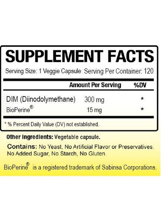 Biotech Nutritions DIM Supplement 300 mg DIM Diindolylmethane Plus BioPerine 120 Days Supply Made in USA 120 Vegetable Capsules (120) - Image 2