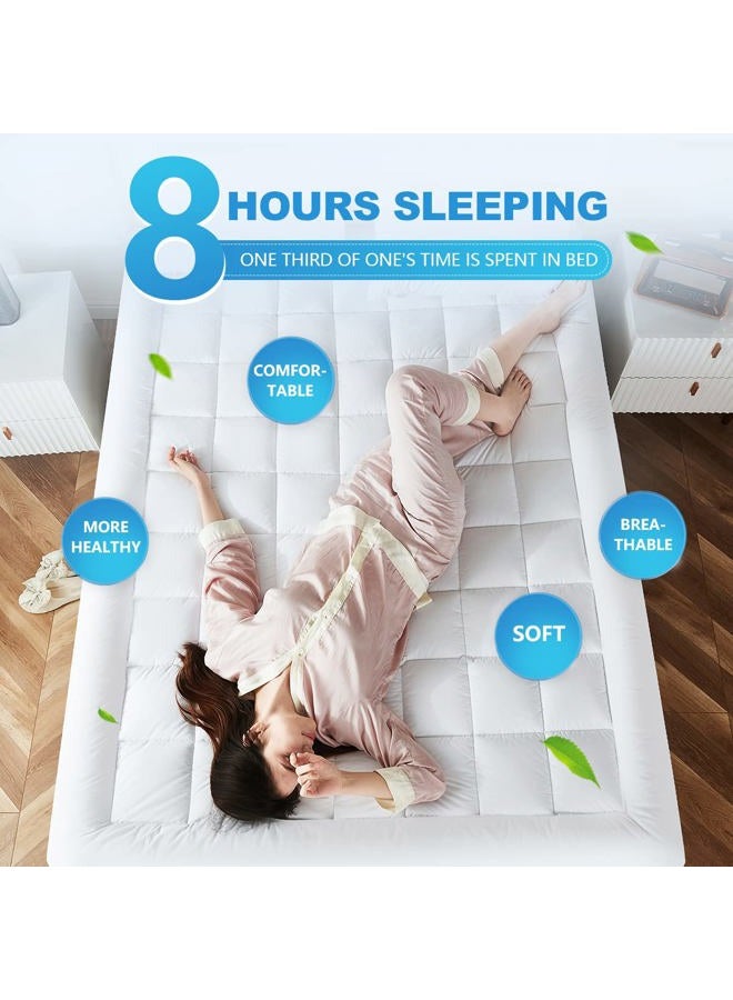 oaskys Full Mattress Pad Cover Pillow Top with Stretches to 18” Deep Pocket Fits Up to 8”-21” Cooling White Bed Topper (Down Alternative, Full Size) - Image 2