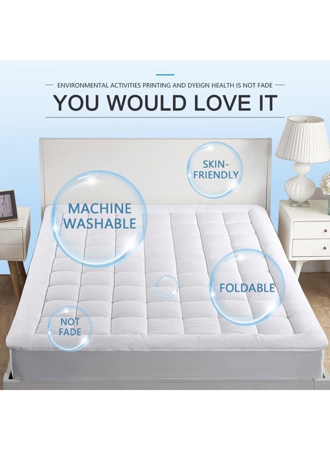 oaskys Full Mattress Pad Cover Pillow Top with Stretches to 18” Deep Pocket Fits Up to 8”-21” Cooling White Bed Topper (Down Alternative, Full Size) - Image 3