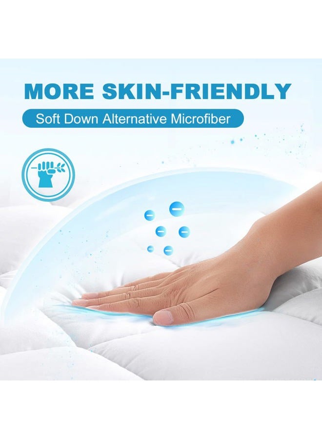 oaskys Full Mattress Pad Cover Pillow Top with Stretches to 18” Deep Pocket Fits Up to 8”-21” Cooling White Bed Topper (Down Alternative, Full Size) - Image 4