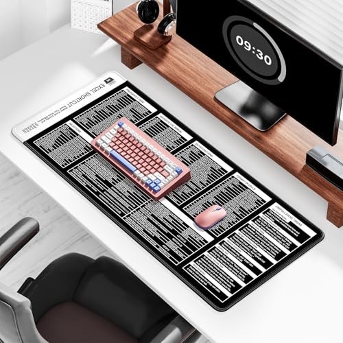 Auhoahsil Excel Shortcut Mouse Pad, Large Excel Cheat Sheet Desk Pad, XXL Extended Computer Mousepad, Office Desk Mat for Laptop and Keyboard, Non-Slip Rubber, Stitched Edges, 35.4"x15.7", Black - Image 3