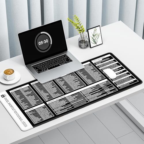 Auhoahsil Excel Shortcut Mouse Pad, Large Excel Cheat Sheet Desk Pad, XXL Extended Computer Mousepad, Office Desk Mat for Laptop and Keyboard, Non-Slip Rubber, Stitched Edges, 35.4"x15.7", Black - Image 2