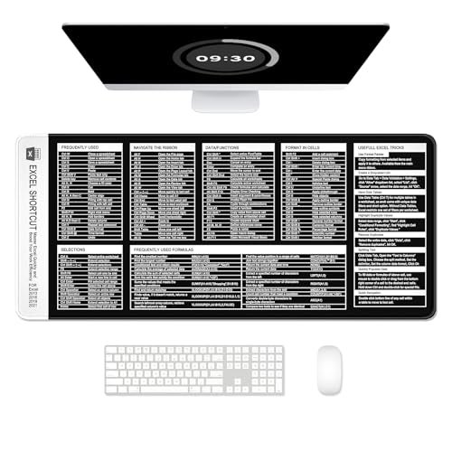 Auhoahsil Excel Shortcut Mouse Pad, Large Excel Cheat Sheet Desk Pad, XXL Extended Computer Mousepad, Office Desk Mat for Laptop and Keyboard, Non-Slip Rubber, Stitched Edges, 35.4"x15.7", Black - Image 1