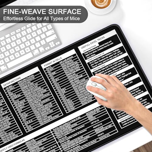 Auhoahsil Excel Shortcut Mouse Pad, Large Excel Cheat Sheet Desk Pad, XXL Extended Computer Mousepad, Office Desk Mat for Laptop and Keyboard, Non-Slip Rubber, Stitched Edges, 35.4"x15.7", Black - Image 5
