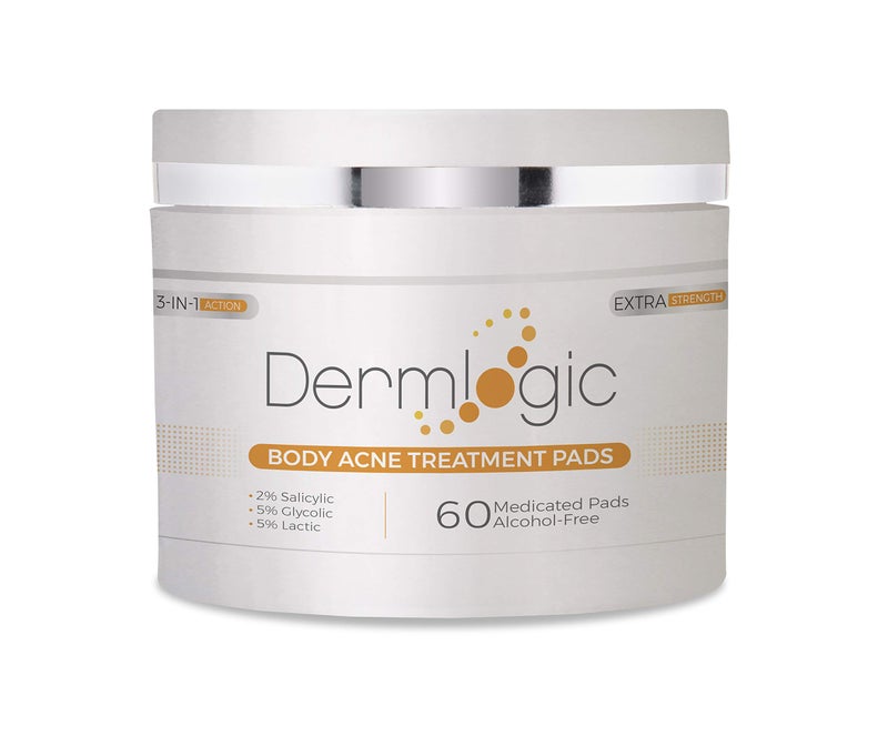 Dermlogic Acne Treatment Pads-Contains Glycolic, Lactic, Salicylic Acid. Eliminates Oily Skin, Clogged Pores & Cystic Breakouts. Removes Dark Spots, Whitehead & Blackhead Pimples for Face & Body. - Image 1