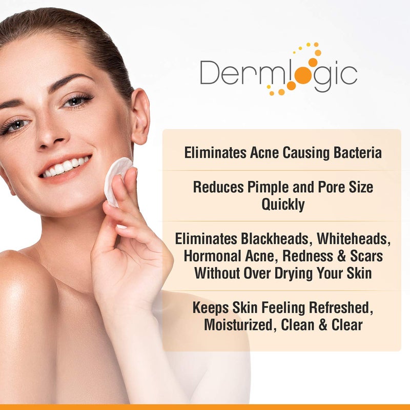 Dermlogic Acne Treatment Pads-Contains Glycolic, Lactic, Salicylic Acid. Eliminates Oily Skin, Clogged Pores & Cystic Breakouts. Removes Dark Spots, Whitehead & Blackhead Pimples for Face & Body. - Image 4