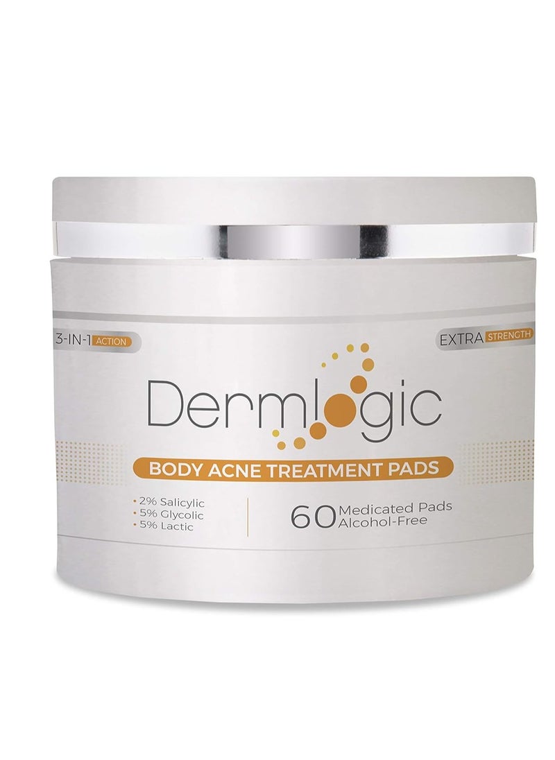 Dermlogic Acne Treatment Pads-Contains Glycolic, Lactic, Salicylic Acid. Eliminates Oily Skin, Clogged Pores & Cystic Breakouts. Removes Dark Spots, Whitehead & Blackhead Pimples for Face & Body.  - Image 1