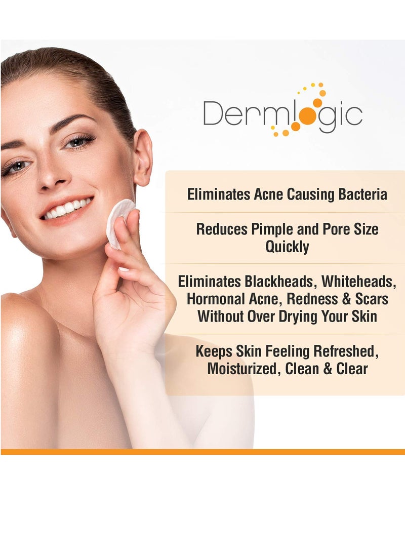 Dermlogic Acne Treatment Pads-Contains Glycolic, Lactic, Salicylic Acid. Eliminates Oily Skin, Clogged Pores & Cystic Breakouts. Removes Dark Spots, Whitehead & Blackhead Pimples for Face & Body.  - Image 2