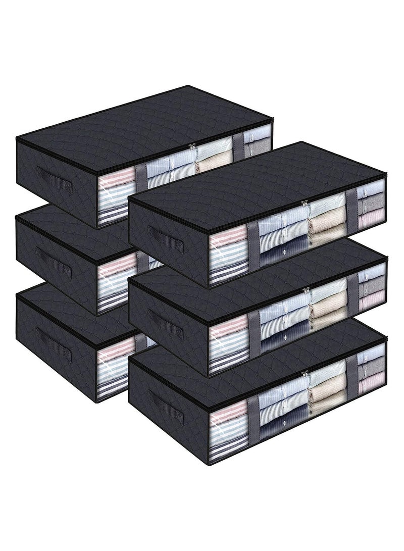 Arabest حقائب تخزين، تخزين الملابس، حاويات تخزين تحت السرير بمقابض متينة، صناديق تخزين كبيرة السعة، منظمات قابلة للطي لتخزين الملابس والفراش والألعاب (عبوة من 6 قطع باللون الأسود) - Image 1