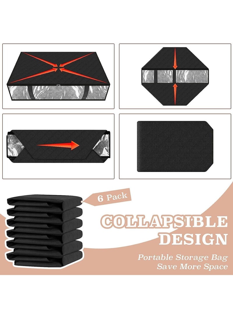 Arabest حقائب تخزين، تخزين الملابس، حاويات تخزين تحت السرير بمقابض متينة، صناديق تخزين كبيرة السعة، منظمات قابلة للطي لتخزين الملابس والفراش والألعاب (عبوة من 6 قطع باللون الأسود) - Image 4