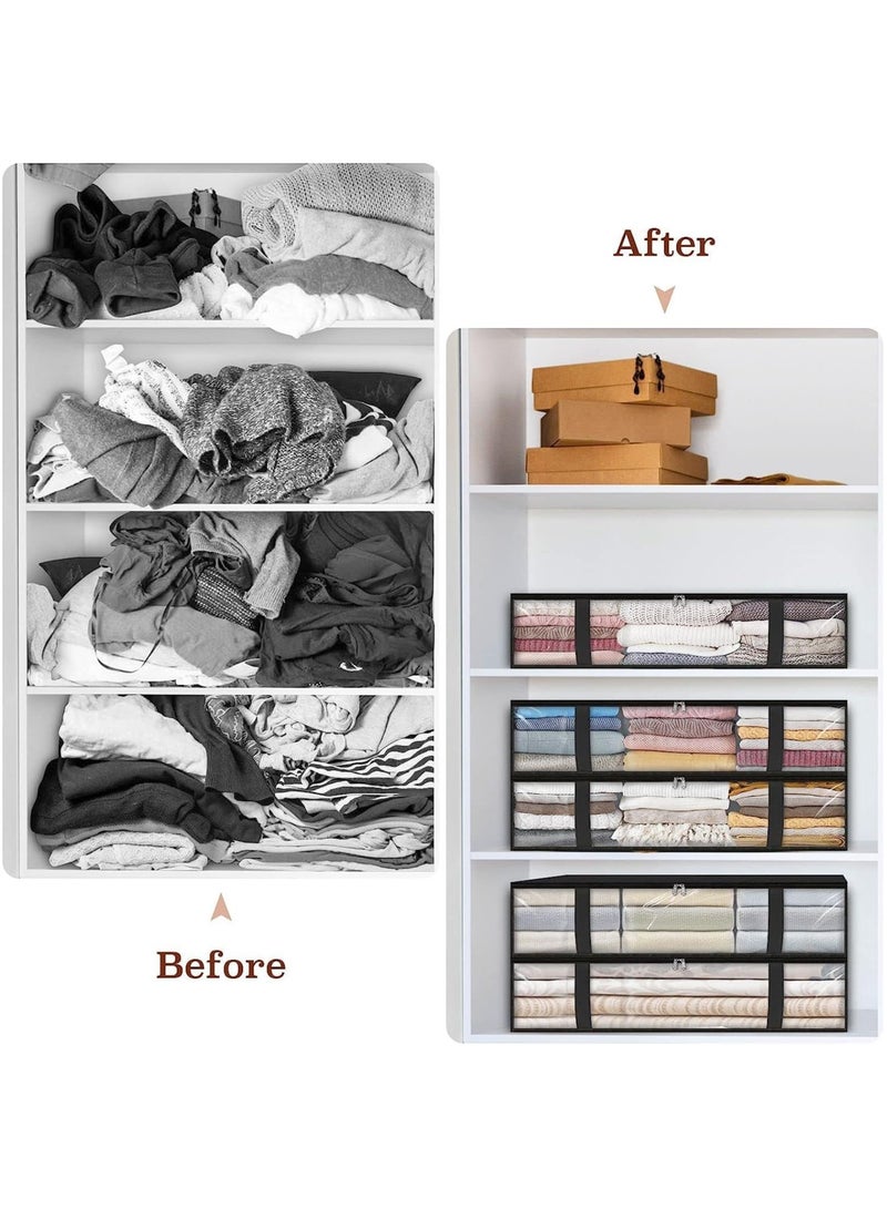 Arabest حقائب تخزين، تخزين الملابس، حاويات تخزين تحت السرير بمقابض متينة، صناديق تخزين كبيرة السعة، منظمات قابلة للطي لتخزين الملابس والفراش والألعاب (عبوة من 6 قطع باللون الأسود) - Image 5