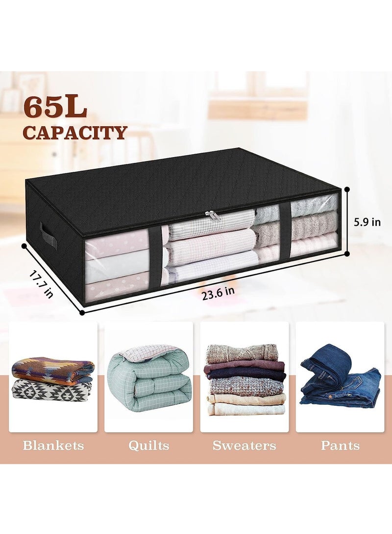 Arabest حقائب تخزين، تخزين الملابس، حاويات تخزين تحت السرير بمقابض متينة، صناديق تخزين كبيرة السعة، منظمات قابلة للطي لتخزين الملابس والفراش والألعاب (عبوة من 6 قطع باللون الأسود) - Image 2