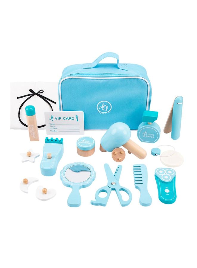 18Pcs Wood Hairdressing Beauty Salon Set, Makeup Toys Set Safe Simulation Haircut Makeup Pretend Play Toy for Kids - Image 1