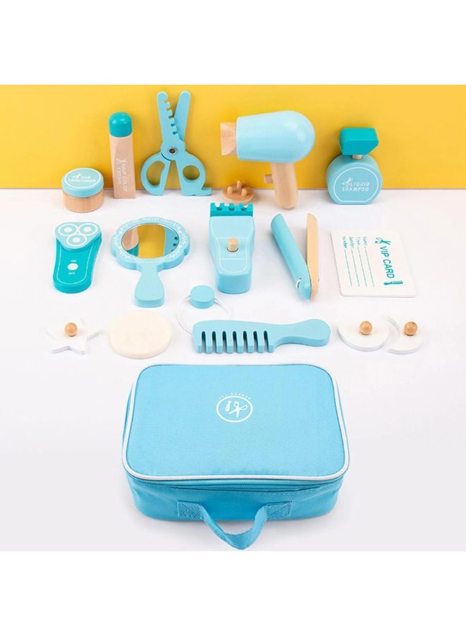 18Pcs Wood Hairdressing Beauty Salon Set, Makeup Toys Set Safe Simulation Haircut Makeup Pretend Play Toy for Kids - Image 4