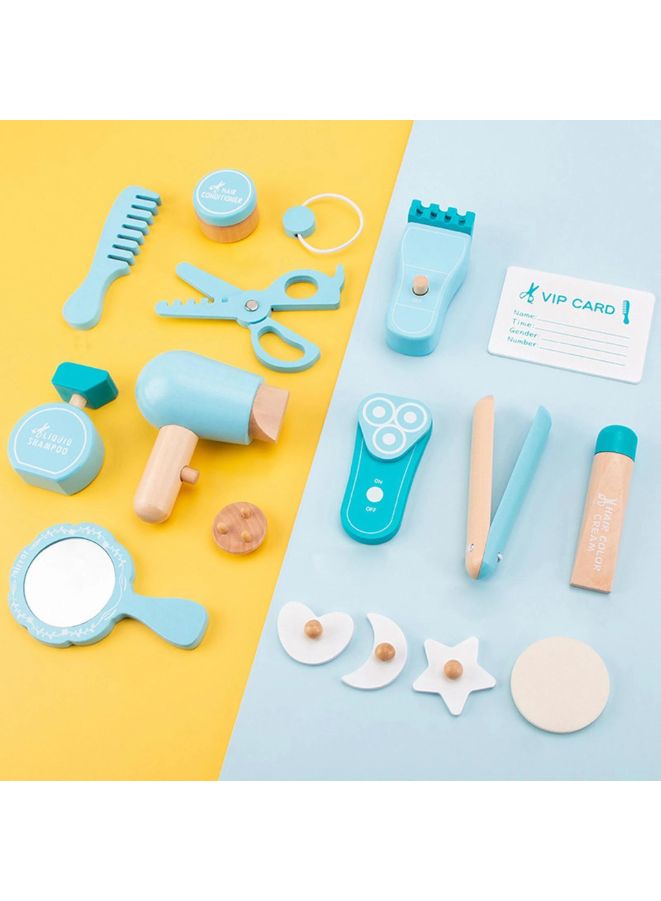 18Pcs Wood Hairdressing Beauty Salon Set, Makeup Toys Set Safe Simulation Haircut Makeup Pretend Play Toy for Kids - Image 3