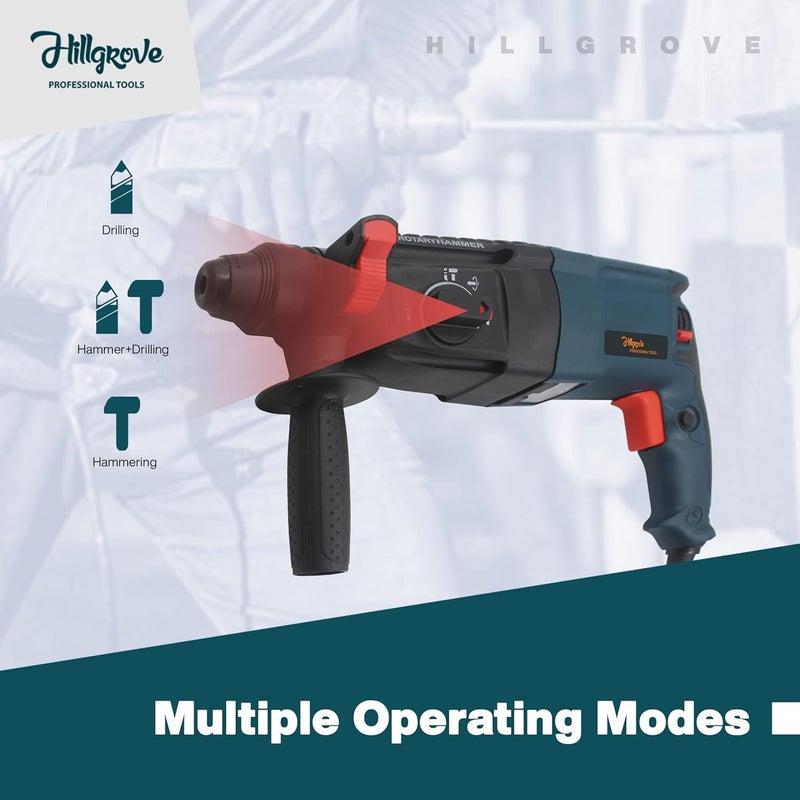 Hillgrove HGCM1031M6 26mm 1200W Hammer Impact Drill Machine ForwardReverse Rotation with 5Pcs SDS Plus Bits and Drill Chunk13mmSDS Adapter for Making Holes in MetalWoodConcrete - Image 4